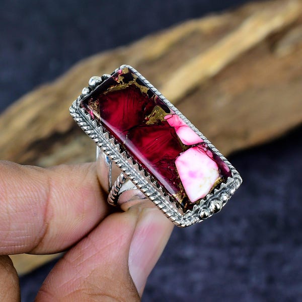 Red Oyster Turquoise Sterling Silver Ring: Southwestern Style Jewelry
