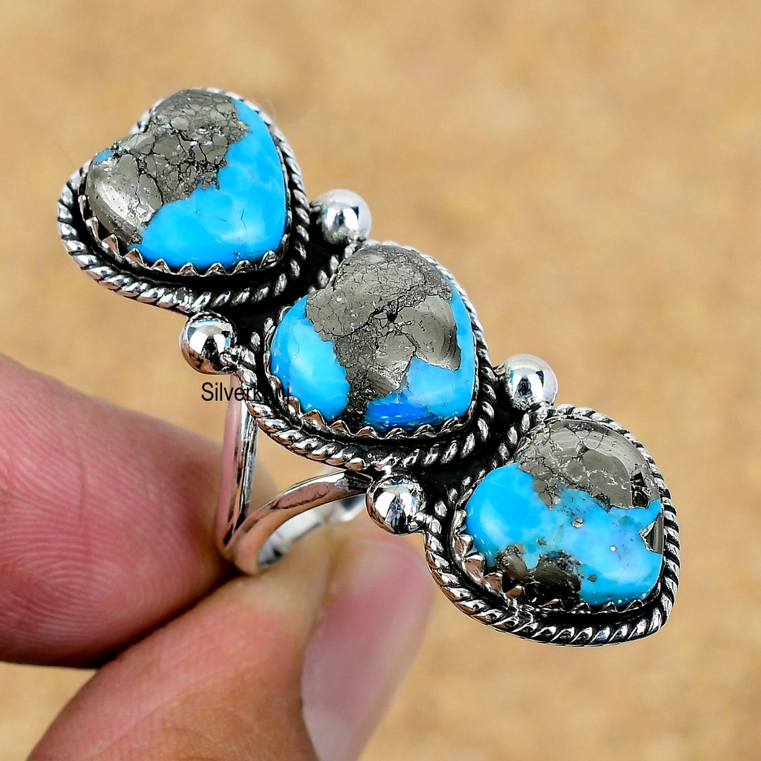 Handmade Kingman Turquoise Heart Ring, Sterling Silver Boho Jewelry - Etsy
