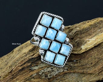 Larimar Ring, 925 Sterling Silver Ring, Natural Larimar Gemstone Ring, Southwestern Ring Jewelry, Unique Designer Gift for Her