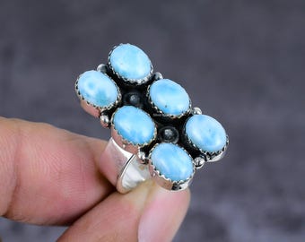 Ocean Blue Larimar Ring: Sterling Silver Caribbean Gemstone Jewelry