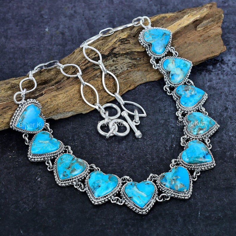 Kingman Turquoise Heart Necklace, Sterling Silver Vintage Jewelry - Etsy