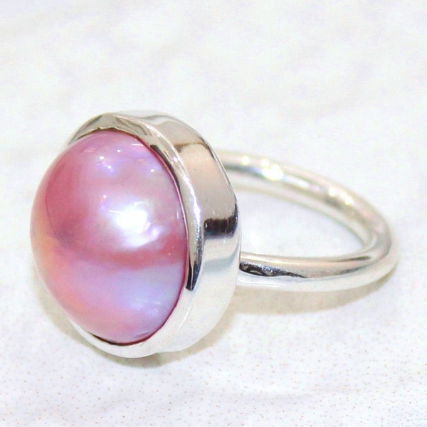 Pearl Ring, South Pacific Mabe Pearl Sterling Silver Ring, Pink Mabe Cultured Pearl Gemstone Ring, Rare Pink Pearl Ring, Gift For Women