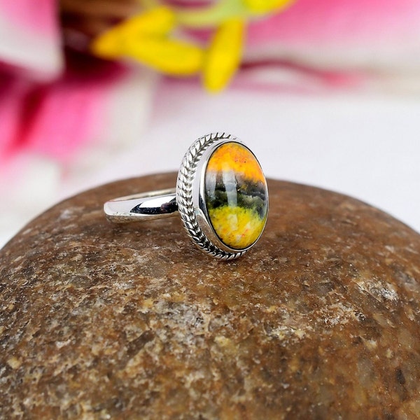 Bumble Bee Jasper Ring, 925 Sterling Silver Gemstone Ring, Healing Crystal Ring, Dainty Ring, Anniversary Gift Jewelry