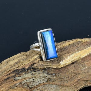 Blue Labradorite Ring: 925 Sterling Silver Boho Ring