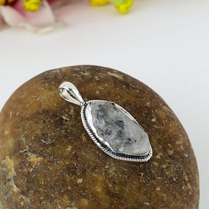 Natural Herkimer Diamond Pendant, Raw Herkimer Diamond Sterling Silver Pendant, Wedding Gift for Her, Healing Crystal Raw Diamond Pendant