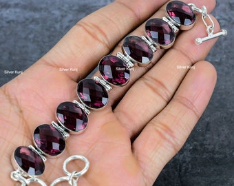 Pink Amethyst Bracelet: 925 Sterling Silver Boho Jewelry
