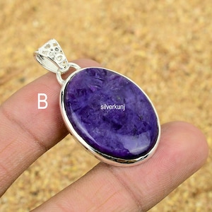 Oval Charoite Sterling Silver Pendant: Purple Gemstone Jewelry