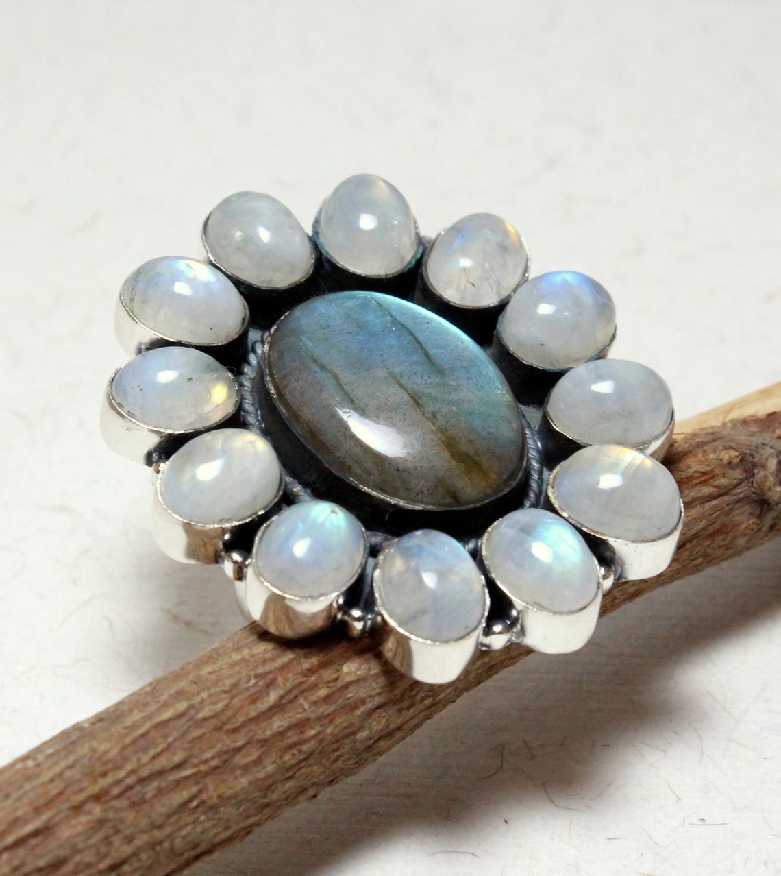 Bague Pierre De Lune Arc-en-Ciel - Argent Sterling, Noeud Celtique, Taille Adjustable