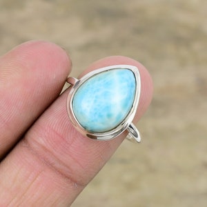 Larimar Ring, Natural Caribbean Larimar Sterling Silver Ring, Genuine Larimar Stone, Handmade Bohemian Pectolite Jewelry ( All sizes )