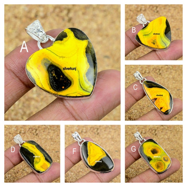 Bumble Bee Jasper Pendant, 92.5% Sterling Silver Pendant, Bumble Bee Jasper- Indonesia Jasper Stone Pendant, Different Style, Gift For Her