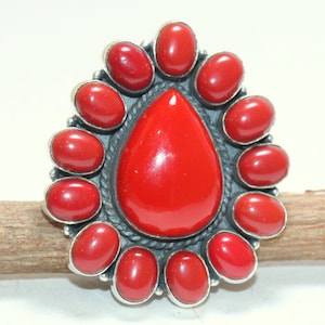 Handmade Coral Ring: 925 Sterling Silver Statement Jewelry