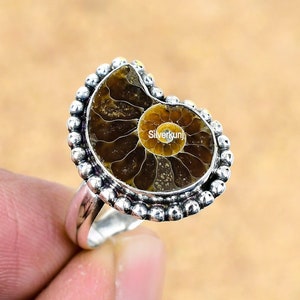 Ammonite Fossil Ring: Sterling Silver Ancient Seashell Statement Ring