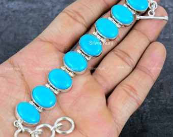 Kingman Turquoise Bracelet: Oval Gemstone, 925 Sterling Silver, Adjustable