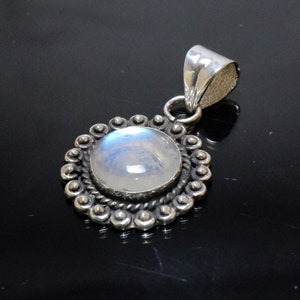 Moonstone Pendant, Sterling Silver Jewelry, Blue Flashy Rainbow Moonstone Gemstone Pendant, Vintage Jewelry, Gift for Girlfriend