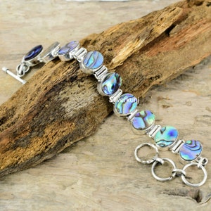 Abalone Shell Bracelet, Abalone Shell Sterling Silver Bracelet, Multi Color Abalone Puha Shell Stone Bracelet, Gift Jewelry For Women