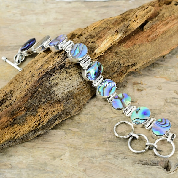 Abalone Shell Bracelet, Abalone Shell Sterling Silver Bracelet, Multi Color Abalone Puha Shell Stone Bracelet, Gift Jewelry For Women