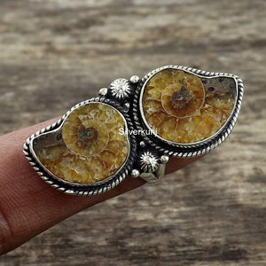 Sterling Silver Ammonite Fossil Ring: Ancient Seashell Jewelry