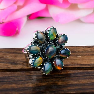Aurora Opal Ring - 925 Solid Sterling Silver Ring - Gemstone Ring - Opal Ring - Bohemian Jewelry - Gift for Christmas - Wedding Gift