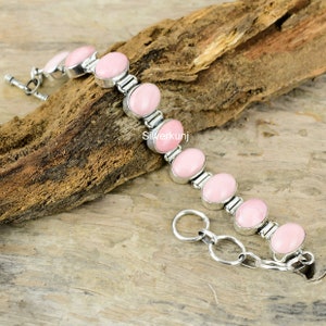 Peruvian Pink Opal Bracelet, 925 Sterling Silver Pink Opal Bracelet, Opal Jewelry, Tennis Bracelet, Gift For Her, October Birthstone