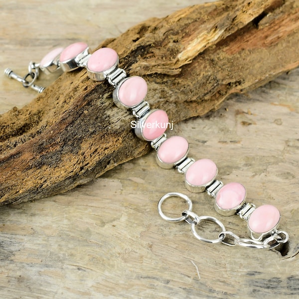 Bracelet péruvien en opale rose, Bracelet en argent sterling 925 avec opale rose, Bijoux en opale, Bracelet tennis, Cadeau pour elle, Pierre de naissance d'octobre