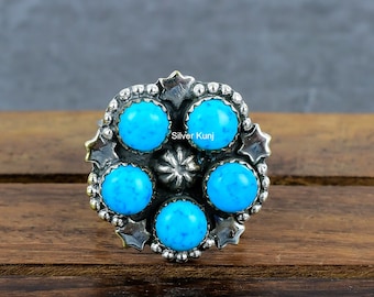Kingman Turquoise Sterling Silver Ring: Southwestern Wedding Jewelry