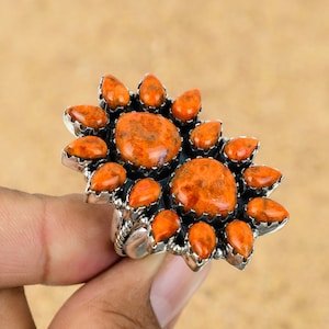 Coral Ring, Sponge Coral Antiqued Sterling Silver Ring, Coral Gemstone Women Party Wear Ring, Pear Shape Handcrafted Unique Big Silver Ring