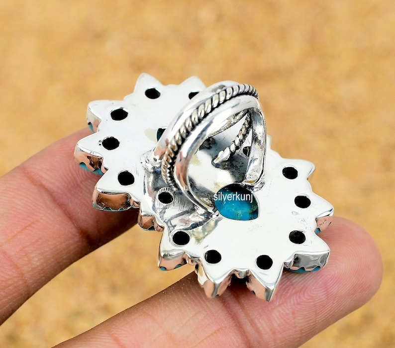 Kingman Turquoise Sterling Silver Ring, Navajo Cluster Ring - Etsy