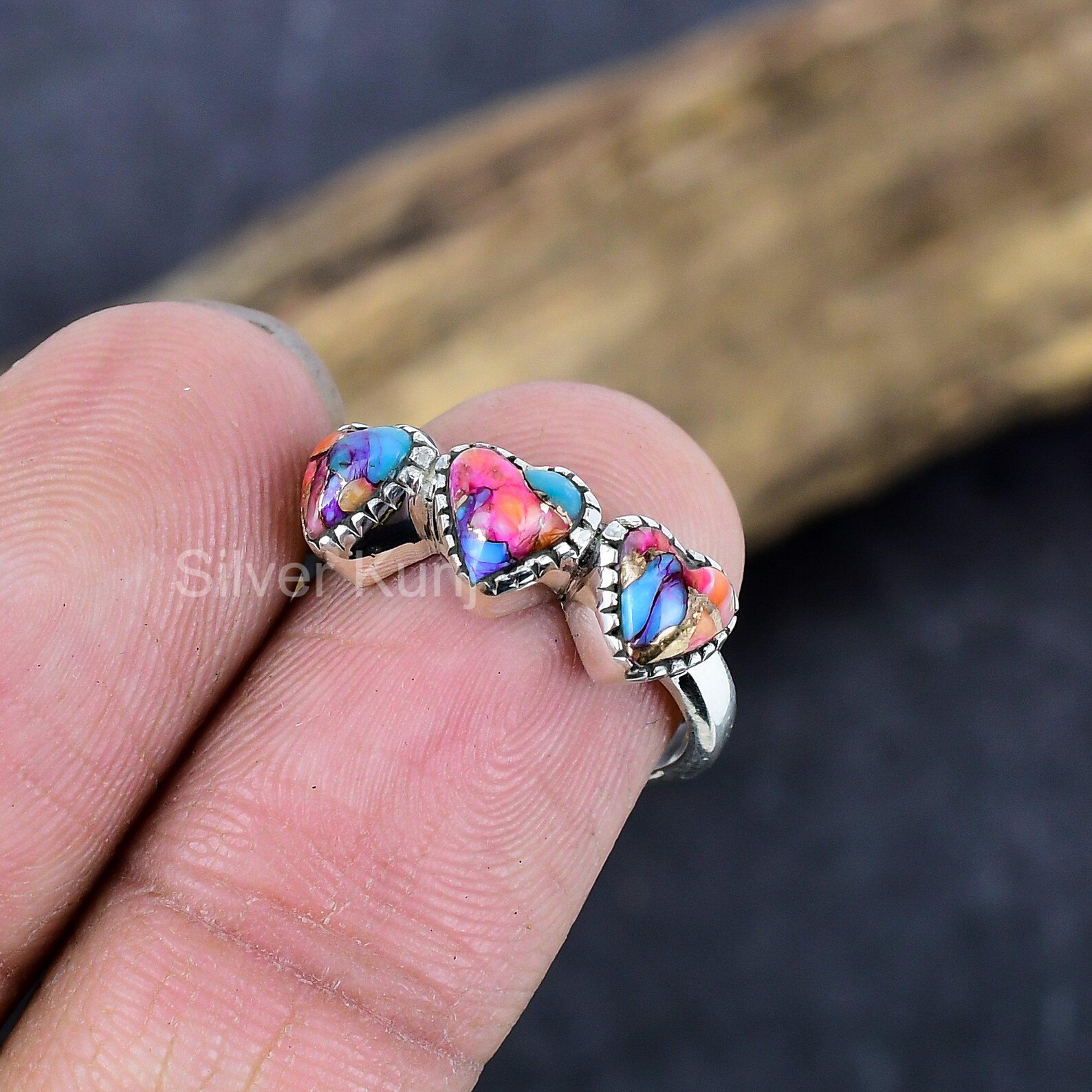 Turquoise Heart Sterling Silver Ring: Kingman Pink Dahlia Stone - Etsy