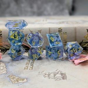 Bottled Garden  - Full Handmade 7/8 Piece Sharp Edge Polyhedral Dice Set D&D, Dungeons and Dragons -