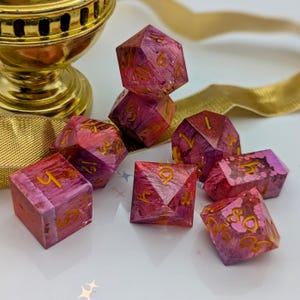 Effulgent Mycoforest: volledig handgemaakte 7/8-delige set dobbelstenen met scherpe randen en veelvlakken D&D, kerkers en draken
