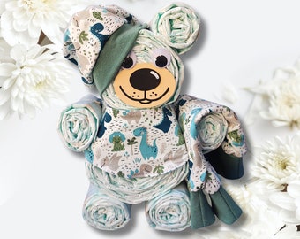 Windeltorte Teddybär | besonderes Geschenk zur Geburt eines Jungen | handmade Mütze Halstuch und Pumphose | liebevoll gestaltet | Handarbeit