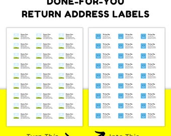 Profesjonalne naklejki z adresem zwrotnym, gotowe do użycia, z logo i informacjami o firmie, arkusze etykiet kwadratowych lub okrągłych