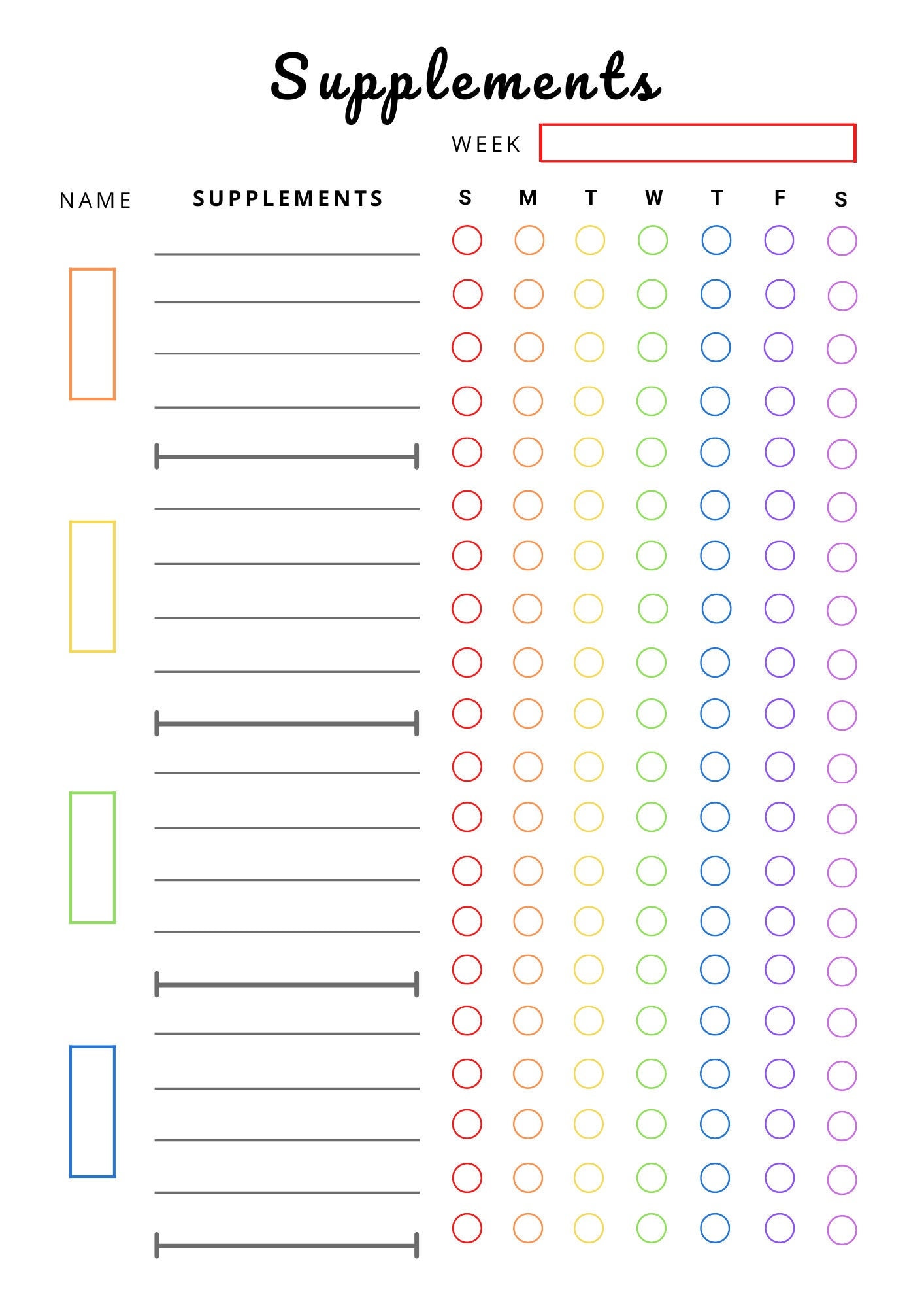 Vitamin and Supplement Tracker Chart Printable Etsy