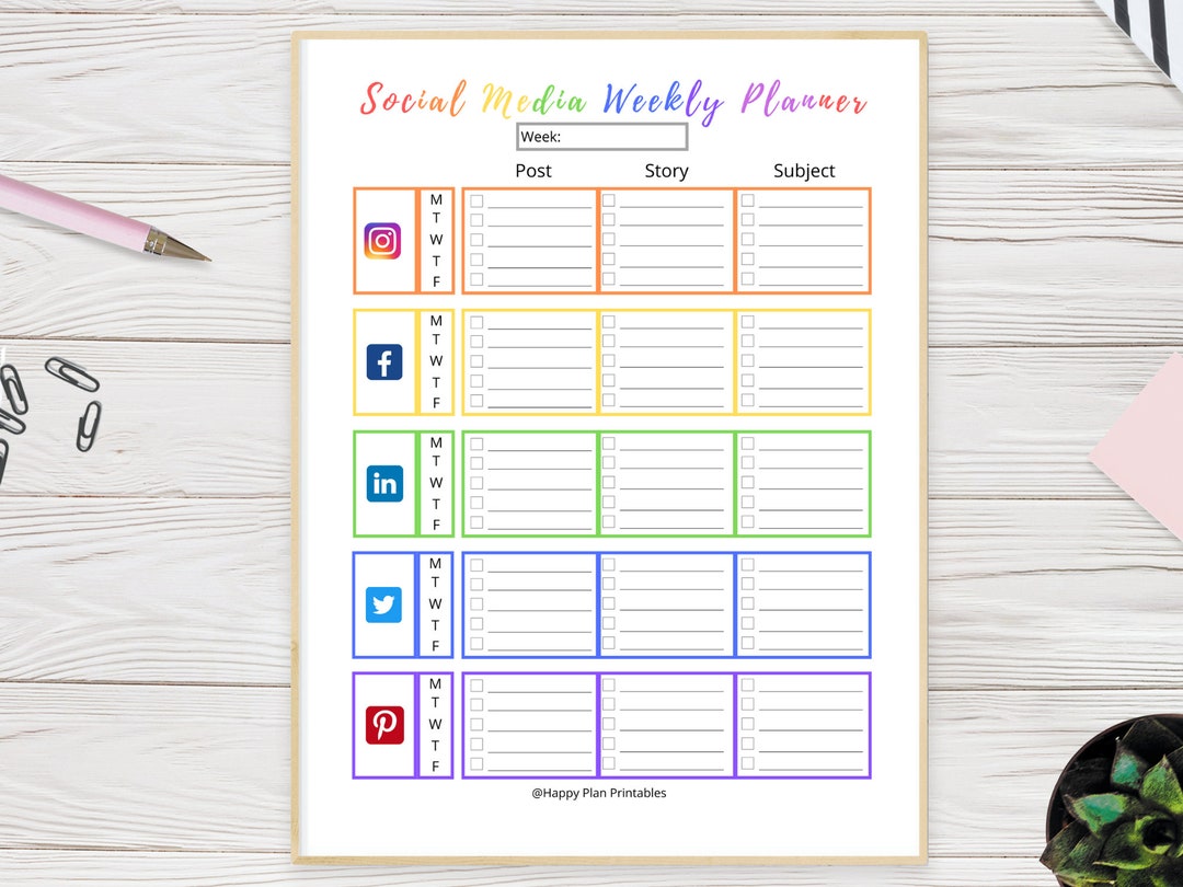Social Media Weekly Planner Printable Schedule - Etsy
