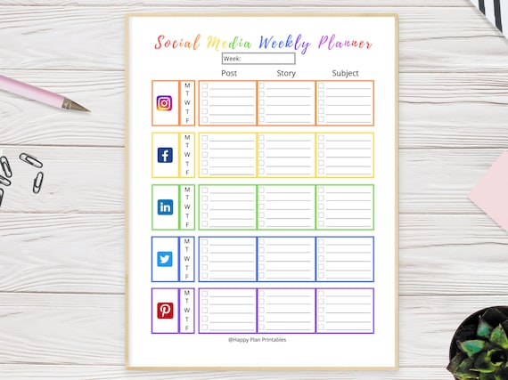 Social Media Weekly Planner Printable Schedule | Etsy
