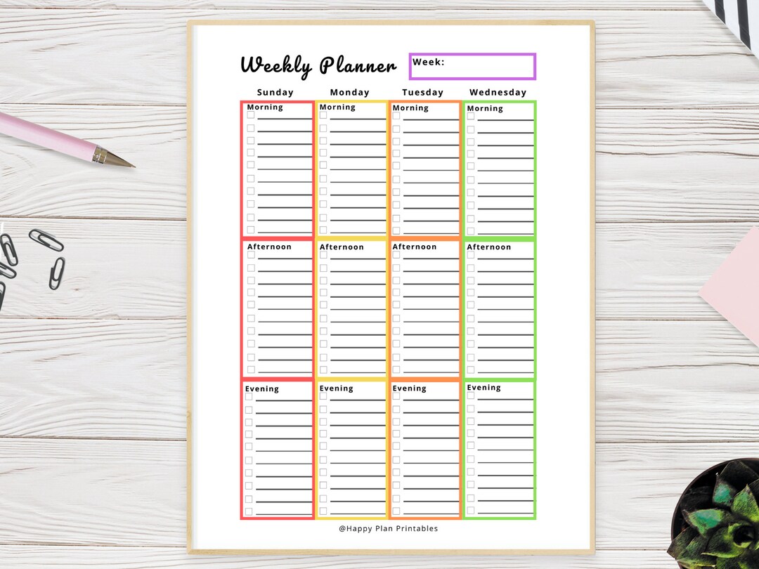 Printable Weekly Planner - Sunday Start - Priorities - Etsy
