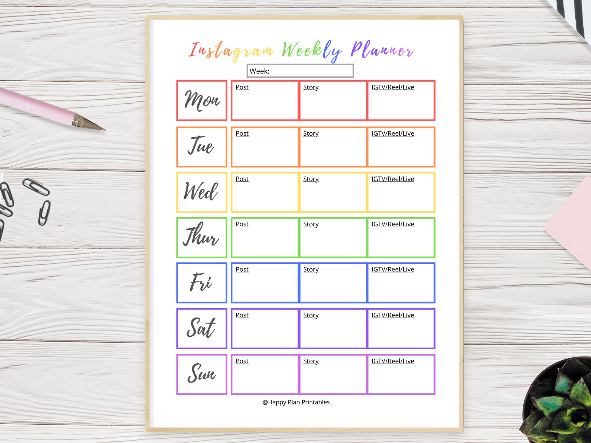 Instagram Planner Printable Weekly Scheduling Printable - Etsy
