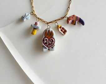 Boho charm necklace, statement simbol necklace, original hand made charms