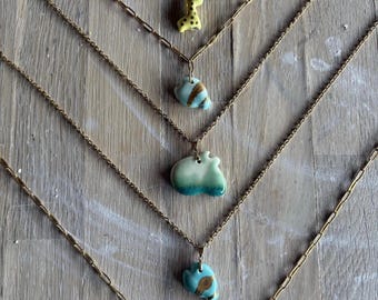 Handmade Porcelain Pendant Necklace, Gold Lustre, Stainless Steel Chain