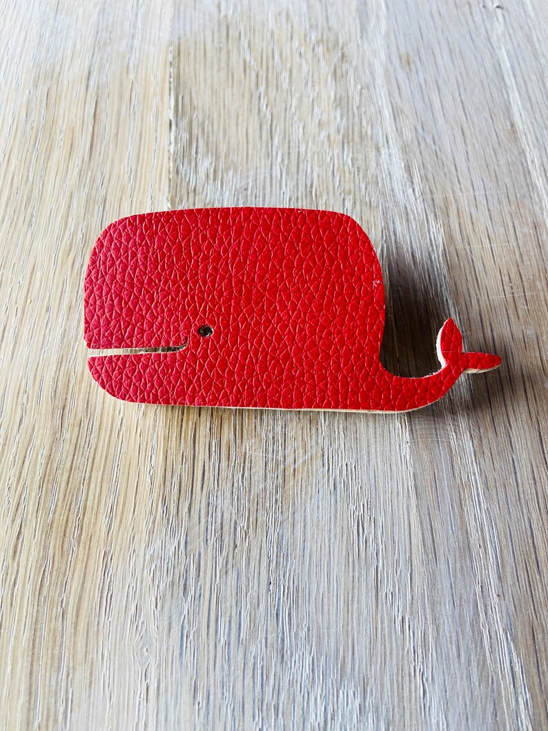 Whale brooch, red whale brooch,kawaii brooch, wooden brooch, animal pin brooch, sustainable jewelry brooch, animal brooch, sealife brooch image 4