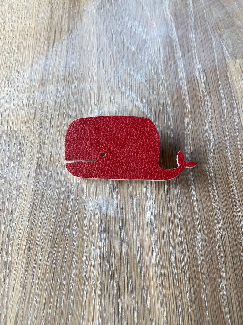 Whale brooch, red whale brooch,kawaii brooch, wooden brooch, animal pin brooch, sustainable jewelry brooch, animal brooch, sealife brooch image 10