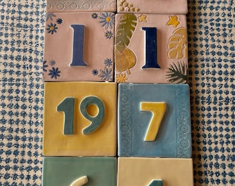 Número de casa, baldosa con número, número uno, número 16 , número 6 , número 40, número 7, azulejo con número