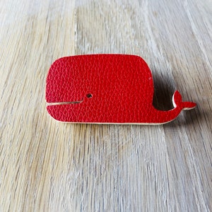 Whale brooch, red whale brooch,kawaii brooch, wooden brooch, animal pin brooch, sustainable jewelry brooch, animal brooch, sealife brooch image 6