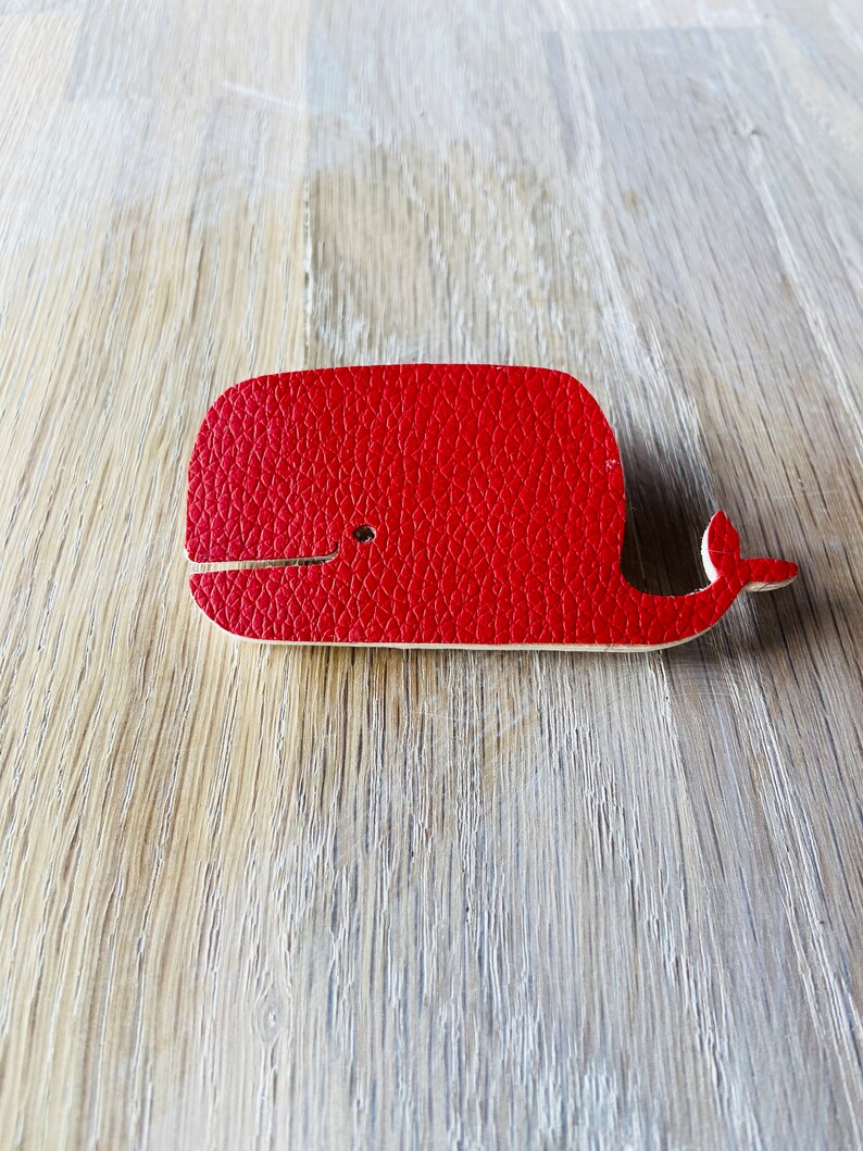 Whale brooch, red whale brooch,kawaii brooch, wooden brooch, animal pin brooch, sustainable jewelry brooch, animal brooch, sealife brooch image 6