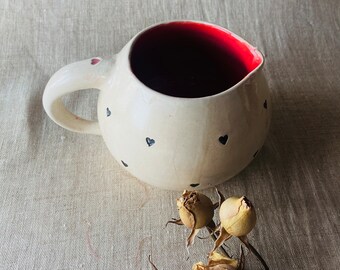 Jug, valentines day jug,  romantic gift, heart pottery, unique jug
