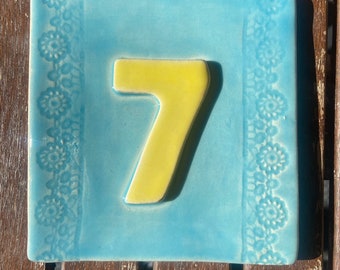 Ceramic tile , tile with number, house sign, number , custom made tile, house number, number, sign