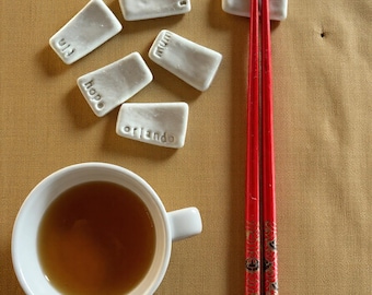 Personalized Porcelain Chopstick Holders, Custom Name Pottery Gift (2+ Pieces)