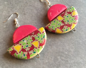 Japanese  earrings isnpired earrings, oriental pattern, earrings with pattern, polymer clay, japan