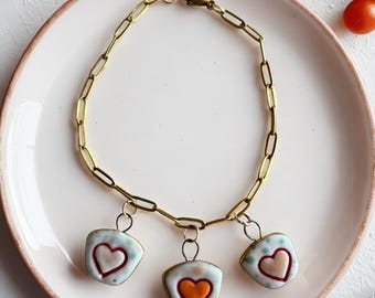 Charm daunty bracelet heart pink elegant femenine chain