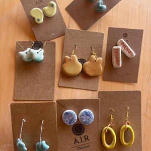 Handmade Porcelain Earrings, Sterling Silver Posts, Glazed Artistic Jewelry
